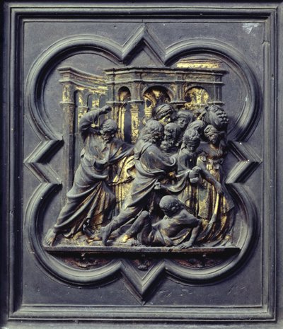 Christ chassant les marchands du temple, septième panneau des portes nord du baptistère de San Giovanni, 1403-24 - Lorenzo Ghiberti